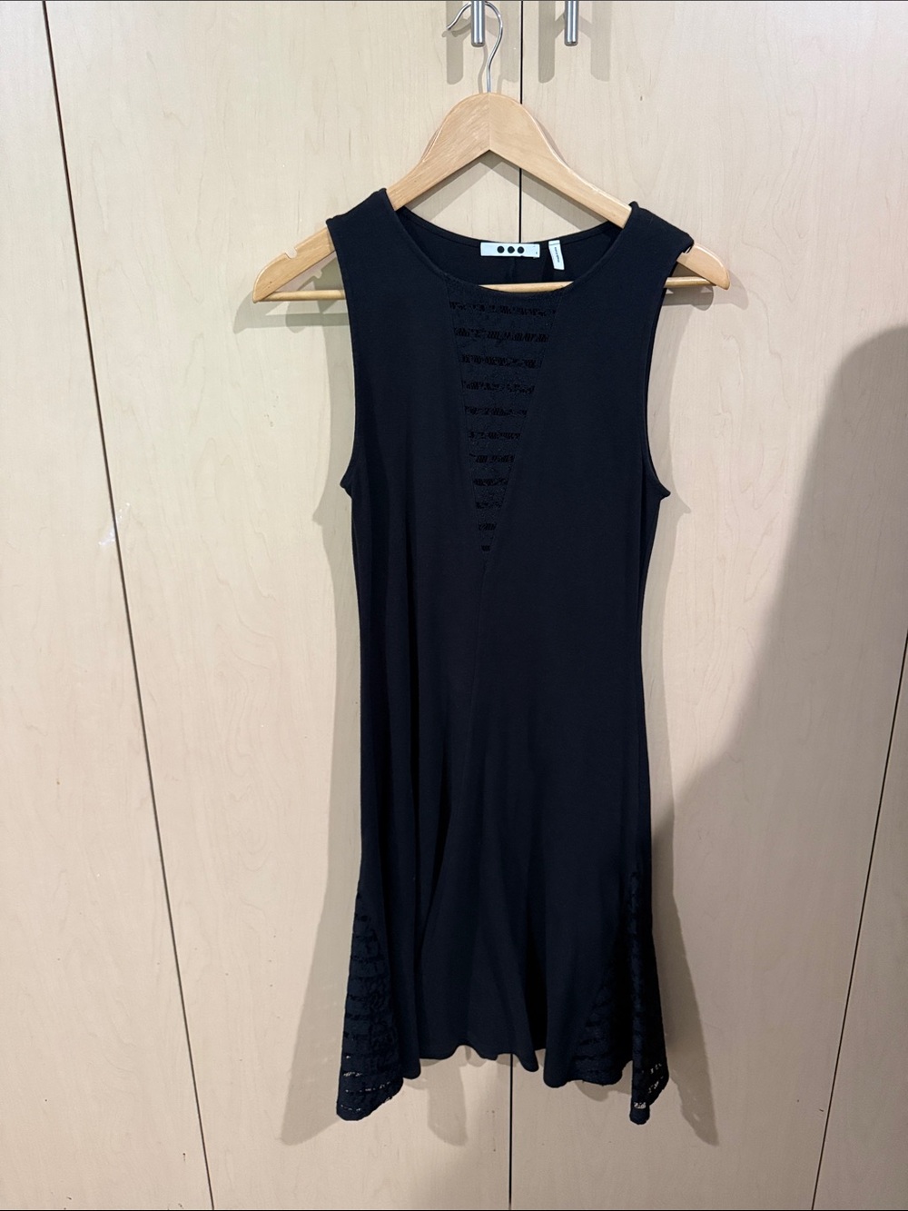 Three Dots Black Sleeveless Mini Dress with Ladder Knit Insets